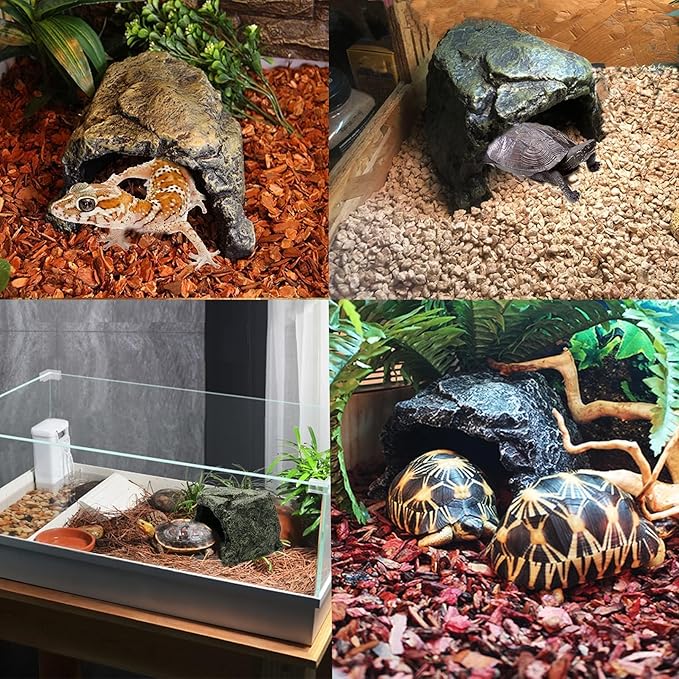 Reptile Rock Hide Cave, Aquarium Habitat Decor Rock Lizard Hideaway Tortoise Hideout for Snakes, Turtles, Amphibians, Fish