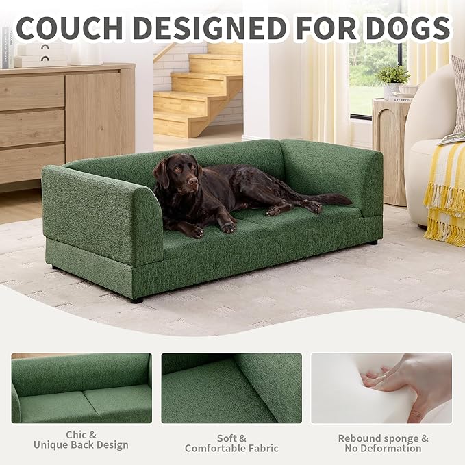 Oversized Dog Sofa Couch for Medium & Large Dogs, Modern Pet Couch Bed with Backrest & Armrests, Supportive Foam Cushion, Linen Fabric Dog Couch