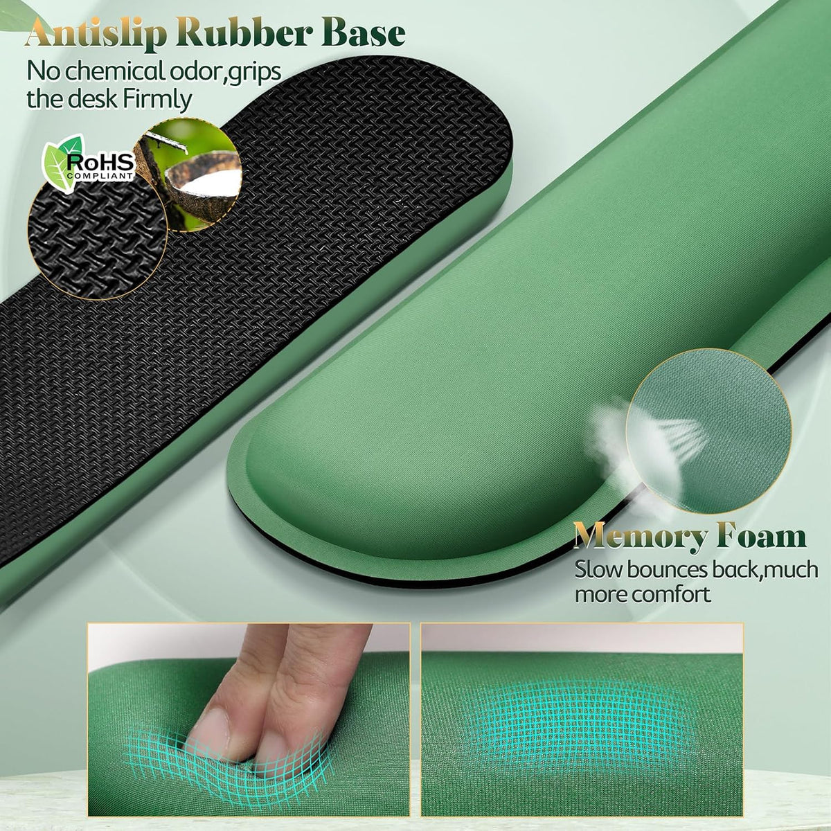 Gimars 17.3'' Extended Keyboard Wrist Rest Pad with 63D High-Density, Firm Memory Foam, Anti-Slip Rubber Base and Ergonomic Design for Typing Pain Relief,Office,Gaming, Computer, Laptop, Dark Green