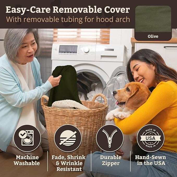 Snoozer Cozy Cave Dog Bed - Indoor Dog Bed with Cover Cave, Covered Calming Burrow for Small & Medium Sized Pets with Blanket Attached, Enclosed, Removable Washable Cover - Large, Olive