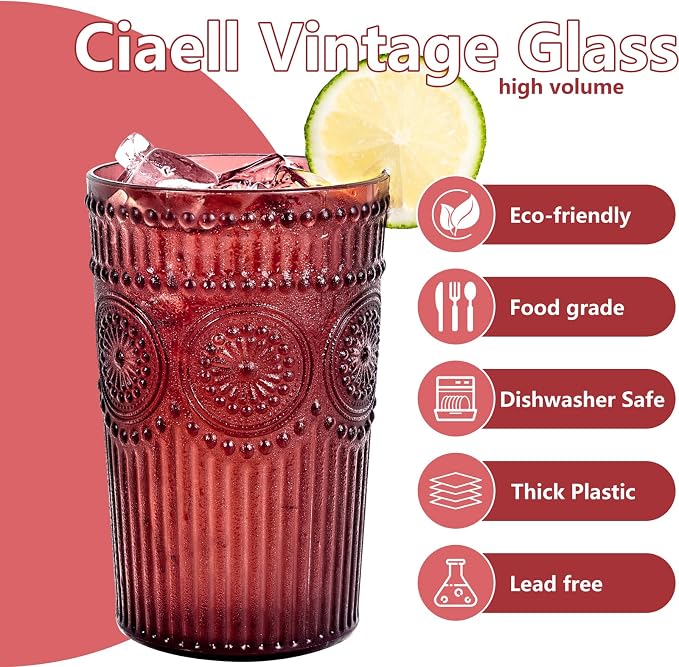 Ciaell 12 Pack Burgundy Plastic Water Glasses
