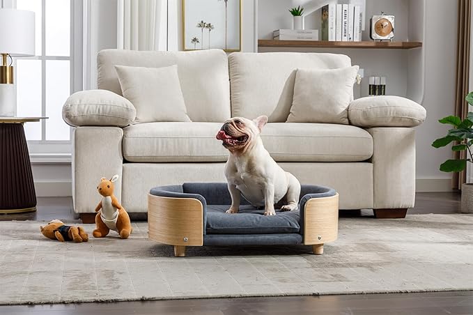 Dog Crate Furniture Elevated Pet Sofa Bed with Solid Wood Legs - Mid Size Indoor Dog House Kennel Cage for Medium Dogs,Darkgrey
