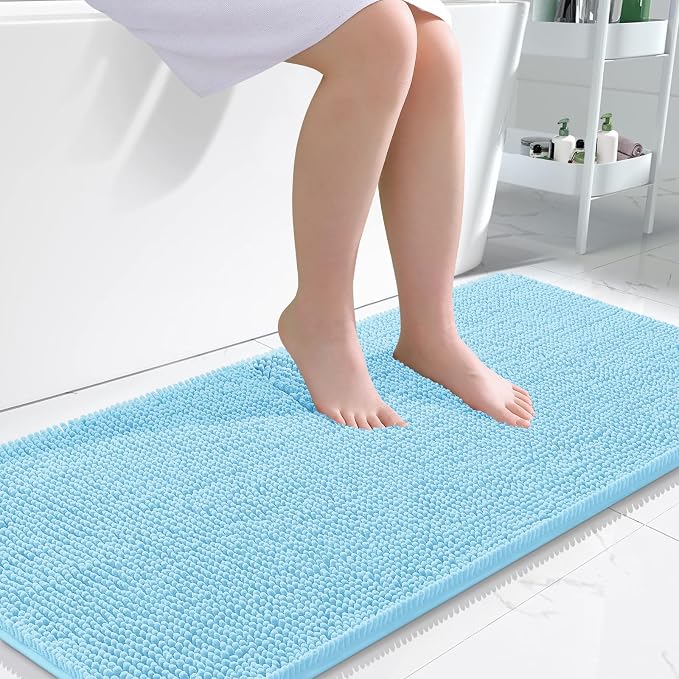 OLANLY Bathroom Runner Rugs 47x24, Soft Absorbent Chenille Bath Rugs, Rubber