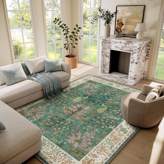 Washable Area Rugs for Living Room: 6x9 Bedroom Rug Stain Resistant Non Slip