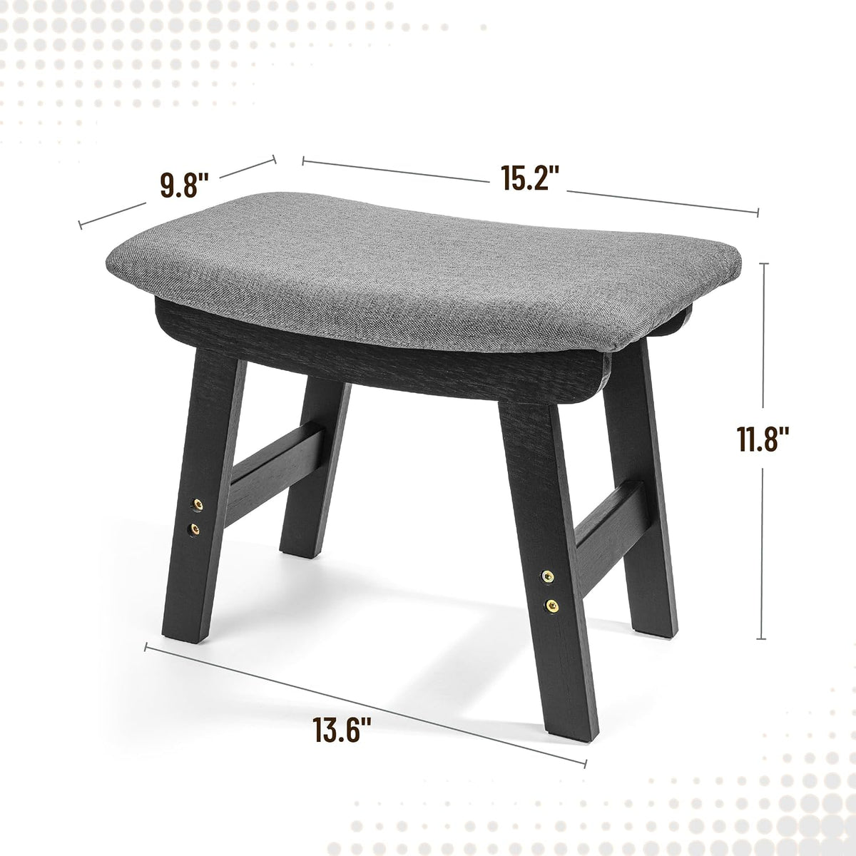 BAMBOO LAND- Bamboo Foot Stools Ottoman, Gray Cushion & Black Wood Legs, Small Ottoman Foot Rest for Couch