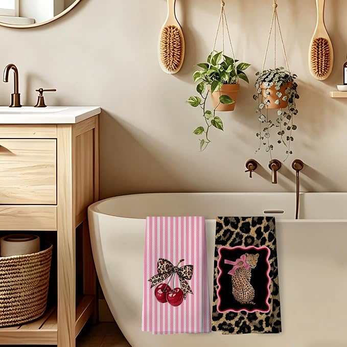 Coquette Pink Leopard Print Hand Towels
