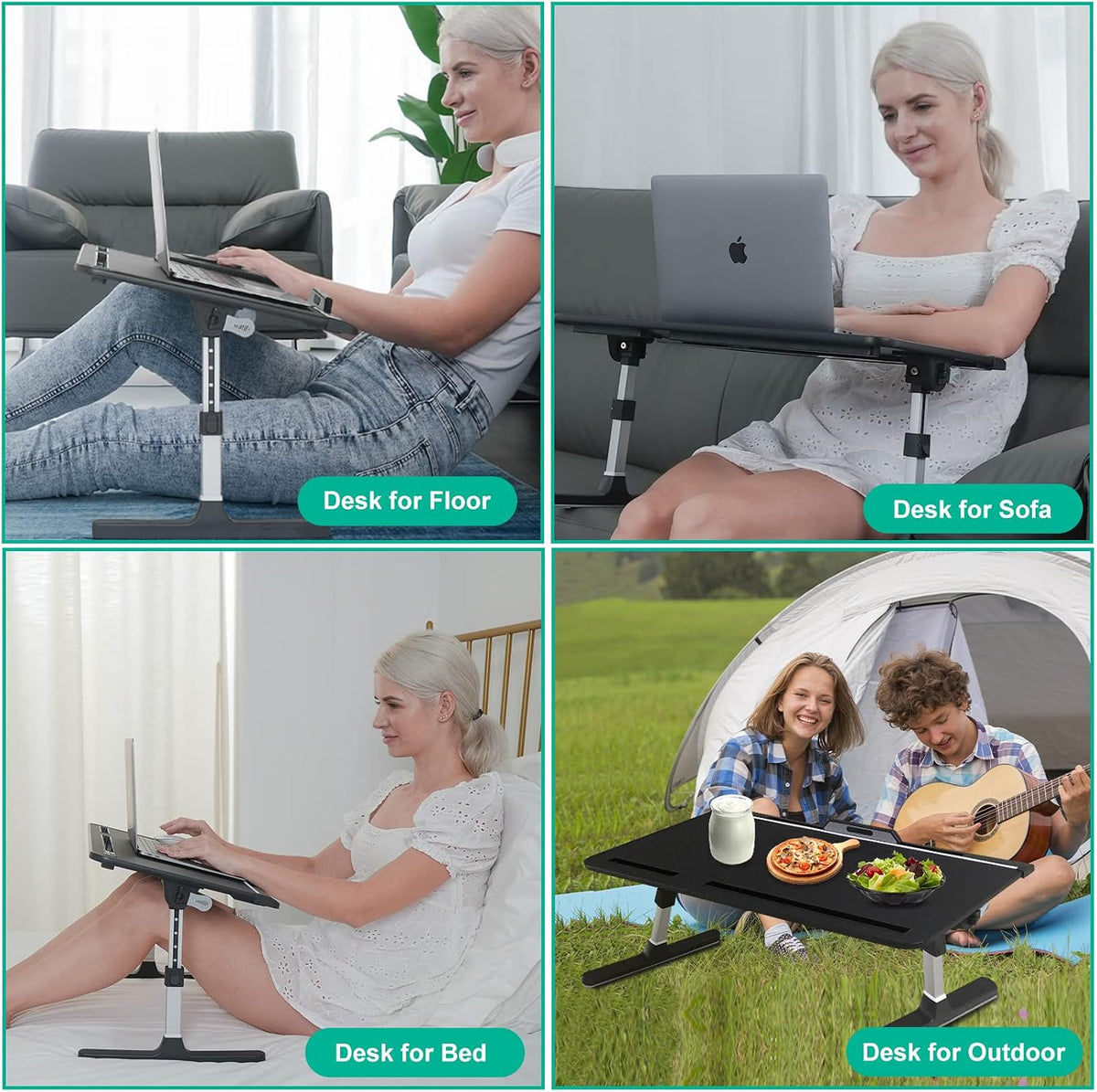 KLEAR Laptop Bed Tray Desk with Adjustable Height & Angle, No Drawer, Black