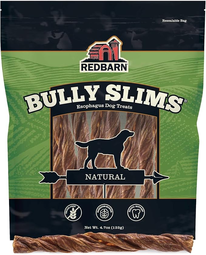 Redbarn Bully Slims Esophagus Dog Treats – 4.7 oz Bag – Single Protein Made with Natural Beef Esophagus, Slow-Roasted for Maximum Flavor – No Rawhide, Highly Digestible Chew, Gluten-Free