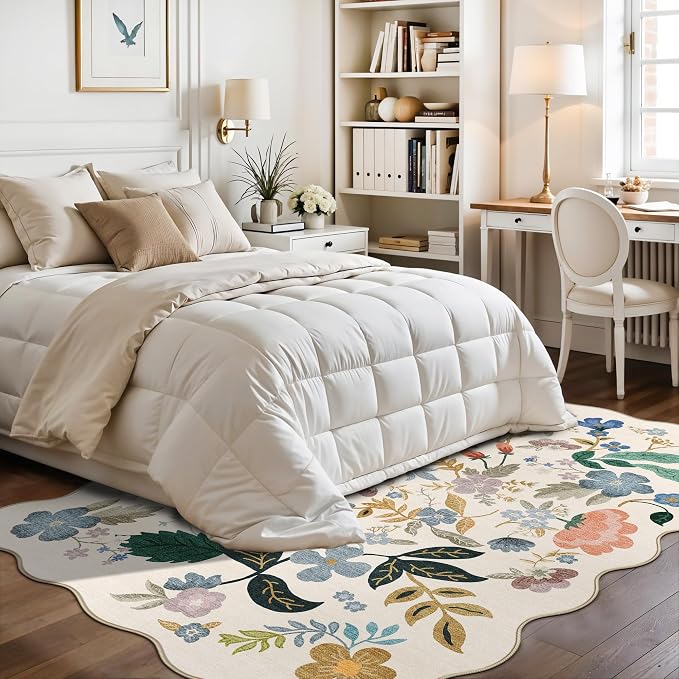 5x7 Living Room Area Rugs: Washable Floral Non-Slip Rug
