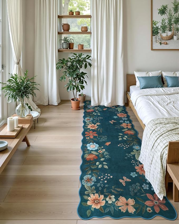 Lahome Floral Washable Runner Rug, Boho Ultra-Thin Kitchen Runners