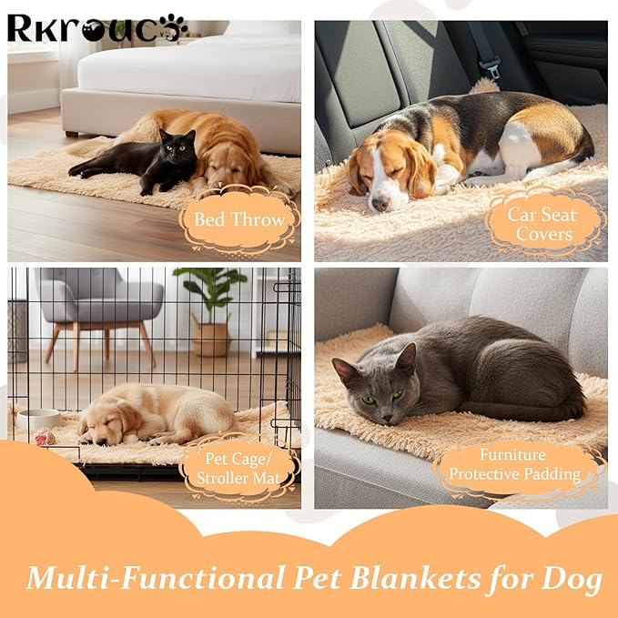 Pets Bed Blanket Dogs Reversible Soft Dog Throw Blankets Cats Mat Sleeper Fuzzy Pet Couch Covers Washable Cat Puppy Cover for Beds Car Sofa Travel Double Sided Furniture Protection (Champagne,L)