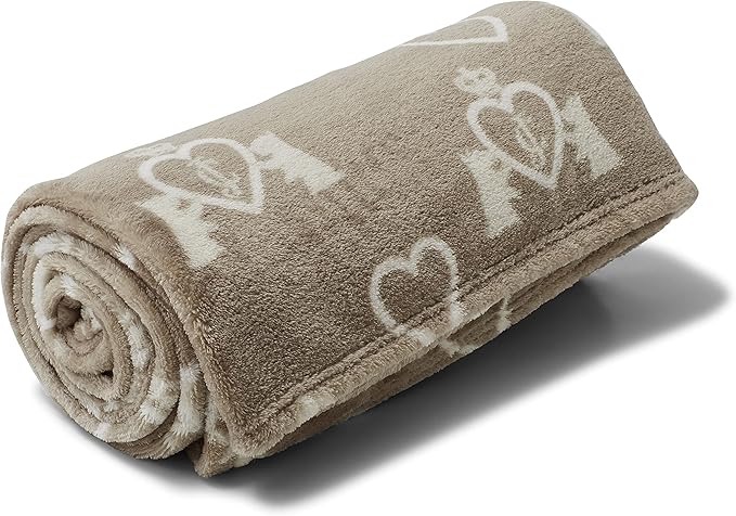 Juicy Couture Birch Brown/White 50" x 60" Dog and Cat – Plush Puppy Throw, Printed, Breathable, Lightweight, Machine Washable for Small Medium & Large Pets