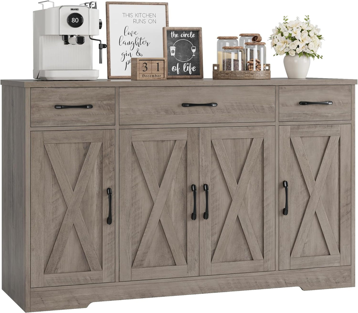HOSTACK Kitchen Buffet Sideboard Storage Cabinet, Coffee Bar Cabinet, Grey