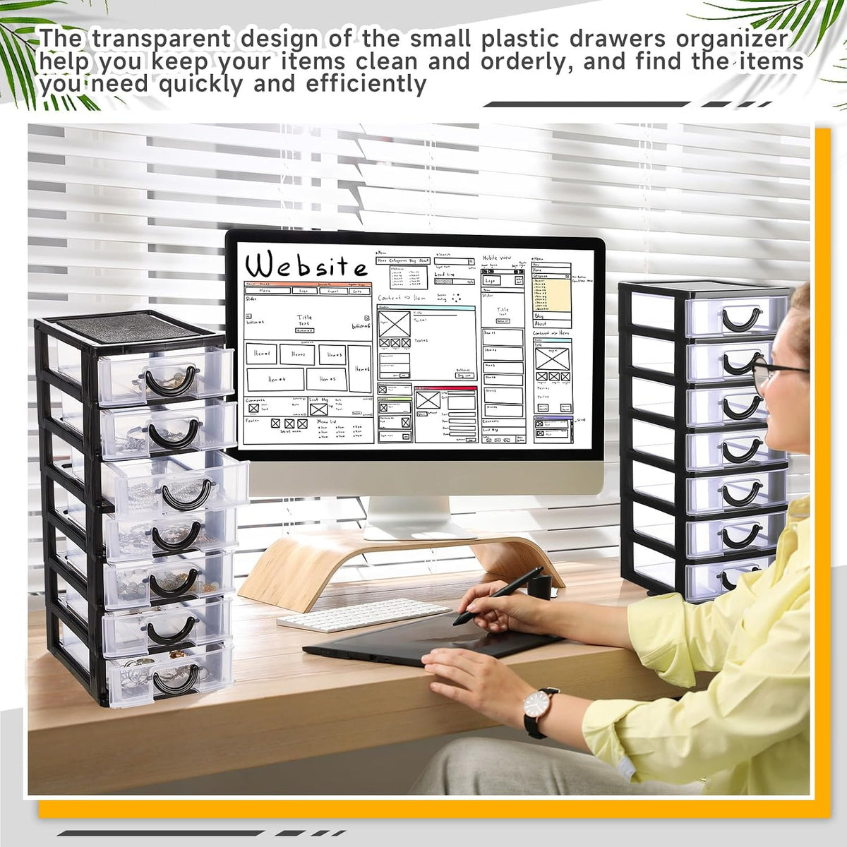Thyle 2 Pcs Small Parts Organizer Drawers Stackable 7-drawer Box, Black