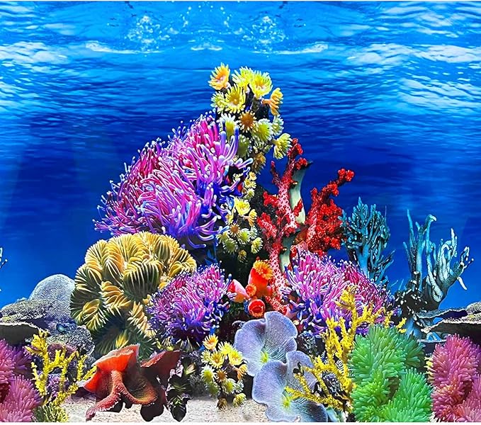 Fish Backgrounds Paper Double Sides Undersea Aquarium Background Poster Colorful Sea Anemone Fish Tank Background Sticker Decorations 12"x 25"