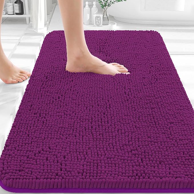 OLANLY Bathroom Rugs 32x20, Extra Soft Absorbent Chenille Bath Rugs, Rubber
