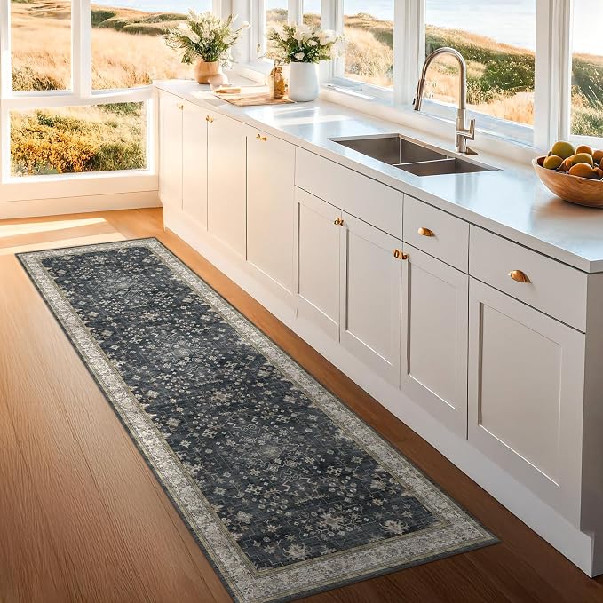 Dark Washable Long Runners for Hallways, Entryway Indoor Rug, Non Slip Rubber