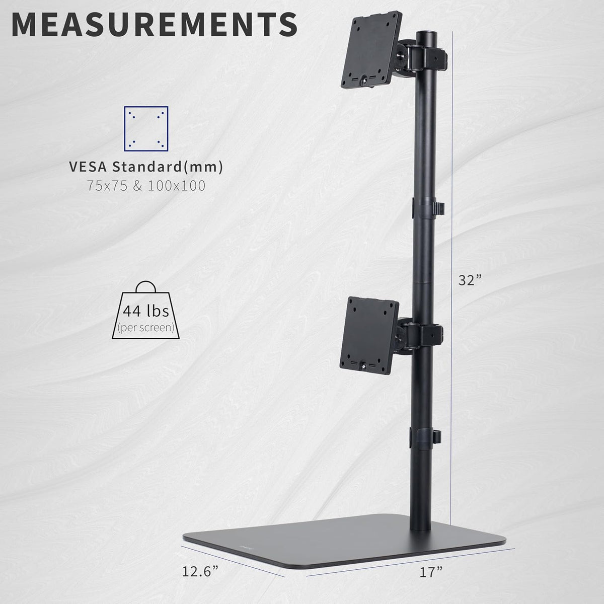 VIVO Freestanding Dual Vertically Stacked Ultra-Wide Monitor Desk Stand, Extra Tall Heavy Duty Adjustable Mount for 2 Ultrawide Screens up to 49 inches, 44 lbs Per Screen Capacity, Black, STAND-V202L