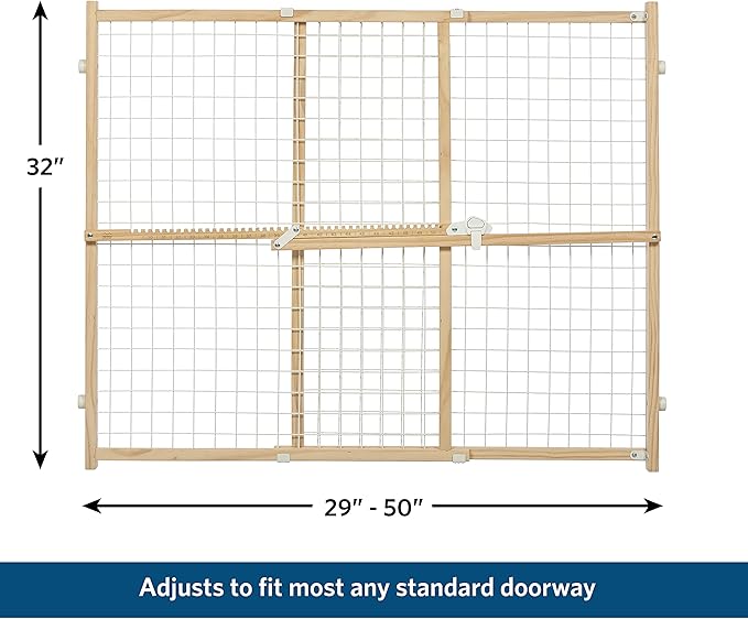 MidWest Homes for Pets Wire Mesh Pet Safety Gate, Dog Gate Expands From 29 - 50 Inches Wide, 32 Inches Tall, Wood, Powder Coated Wire