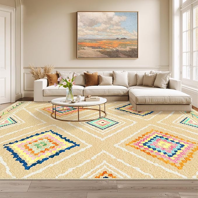 Area Rug 8x10 Rug Machine Washable Non-Slip Low Pile Print Pattern Western Rug