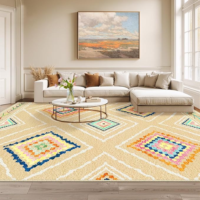 BESTSWEETIE Area Rug 9x12 Rug Machine Washable Non-Slip Low Pile Print Pattern