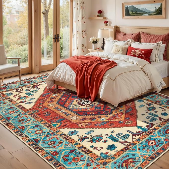 SERISSA 5x8 Area Rugs for Living Room, Large Washable Non-Slip Boho Rug