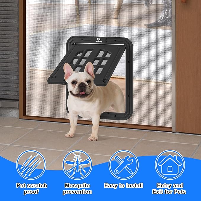 Cat Screen Door,Inside Opening 9.8×8.3Inch Cat Door for Screen Door, Pet Screen Door with Lockable Magnetic Flap for Pet Door,with 4 Entry Ways, Medium