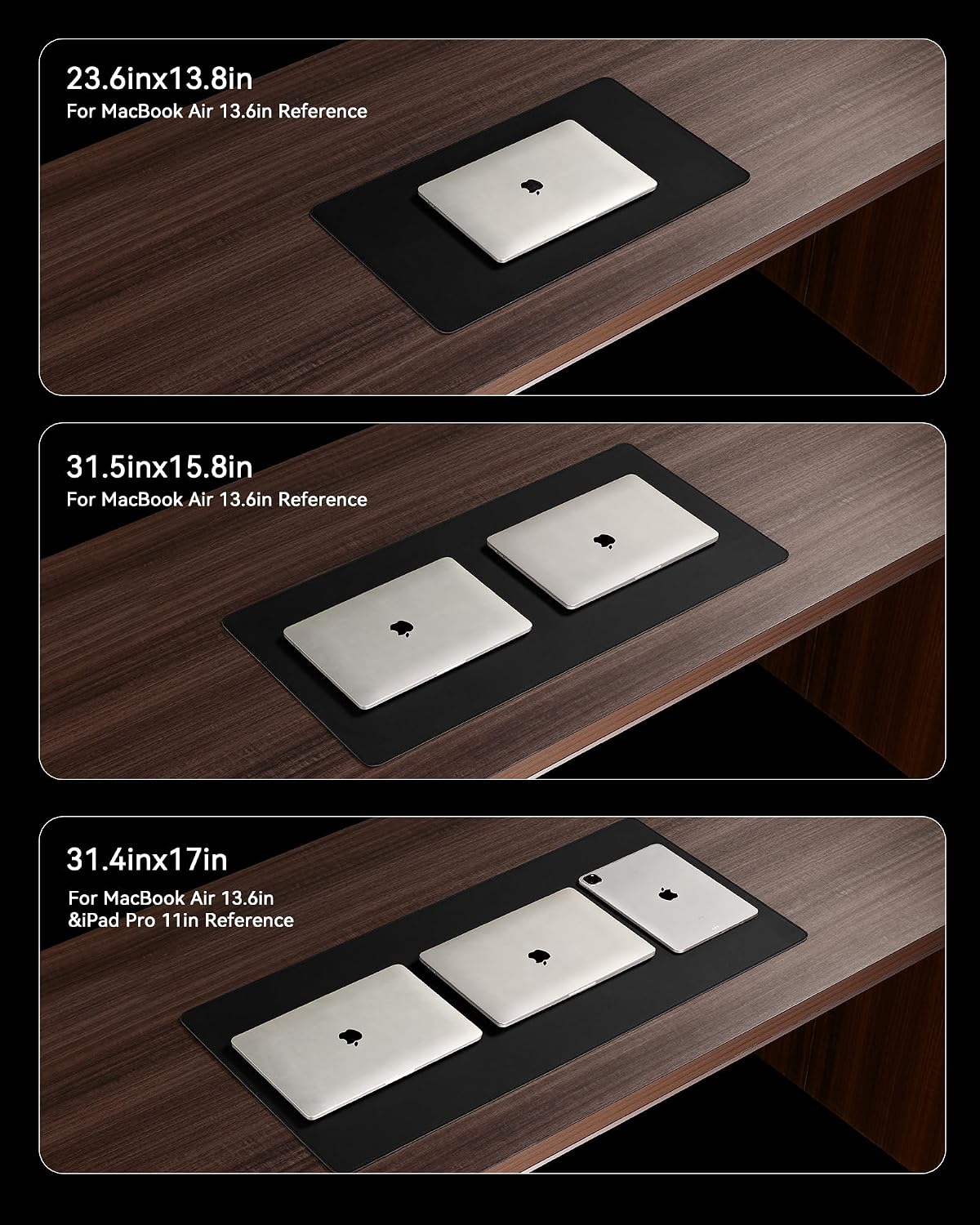 YSAGi Genuine Leather Desk Mat, 31.5"x15.8" Leather Desk Mat, Office Desk Pad, Thick Desk Pad with Stitched Line, Non-Slip Laptop Writing Pad with Rubber Base(Black, 31.5"x15.8")
