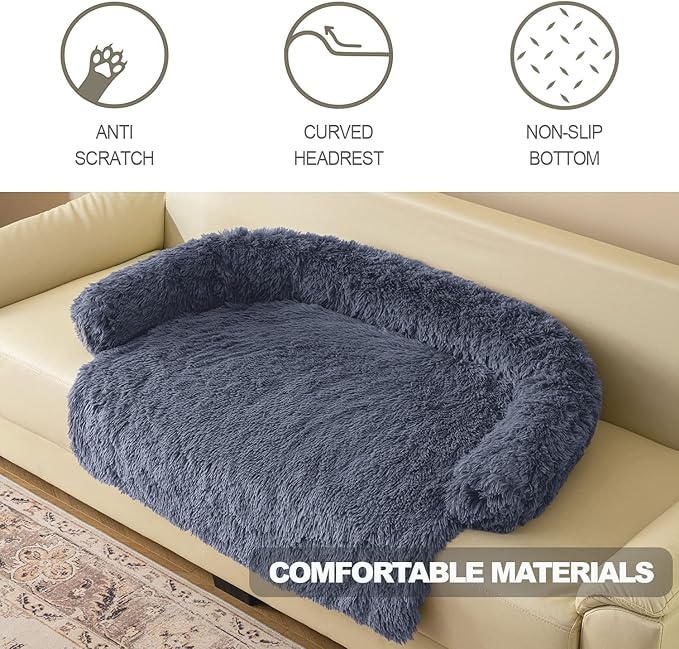 Calming Dogs/Cats Bed Mats, Dog Pad Washable Removable Couch Cover, Plush Long Fur Mat for Pets, Waterproof Lining, Perfect for Small, Medium and Large Dogs and Cats (Navy Blue, 21"x21")