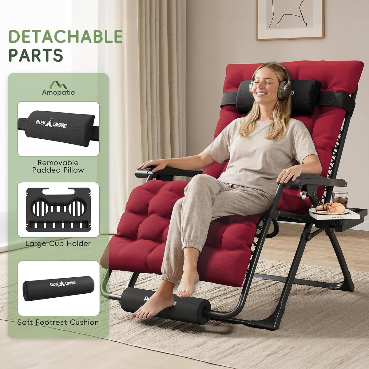 Oversized Zero Gravity Chair Folding Reclining Padded Patio Lounge Chairs