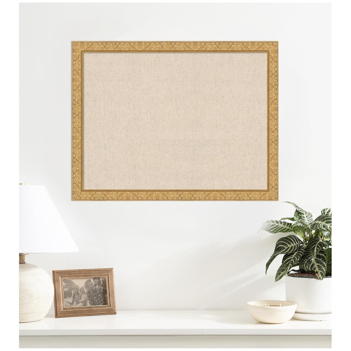 Kate and Laurel Framed Fabric Pinboard 26 x 20, Neutral Weave Printed Linen Decorative Bulletin Board for Use as a Vision Board or Wall Organization, Lila Gold Frame