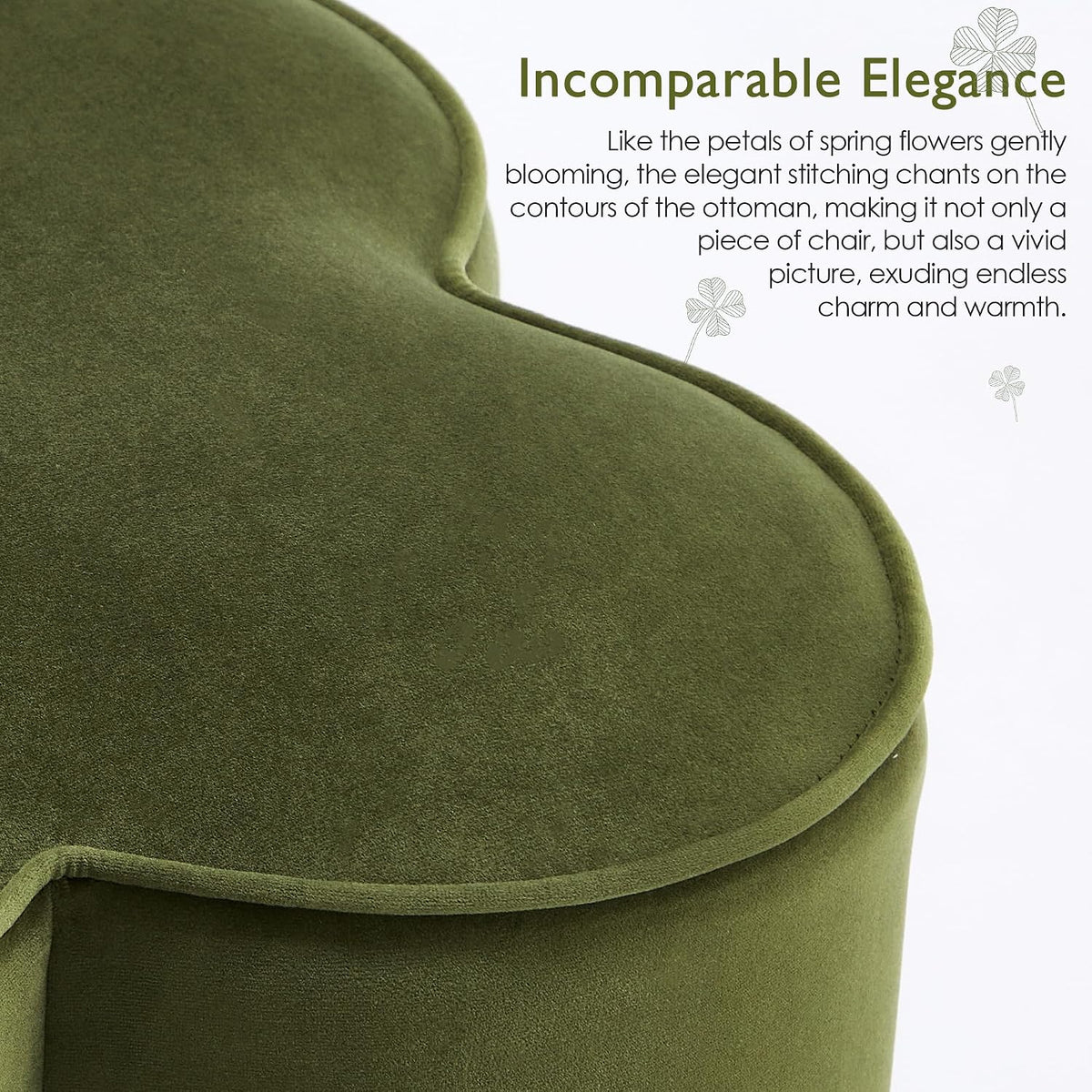 Olive Green Velvet Ottoman Set of 2, Modern Small Vanity Stool