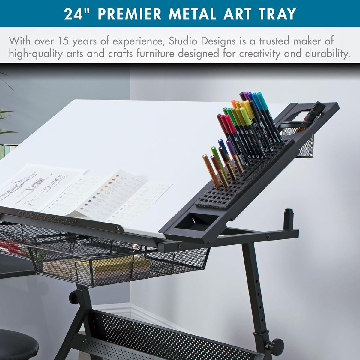 SD STUDIO DESIGNS Modern Premier Metal Tray for Art/Craft Table, 24 Inch, Black
