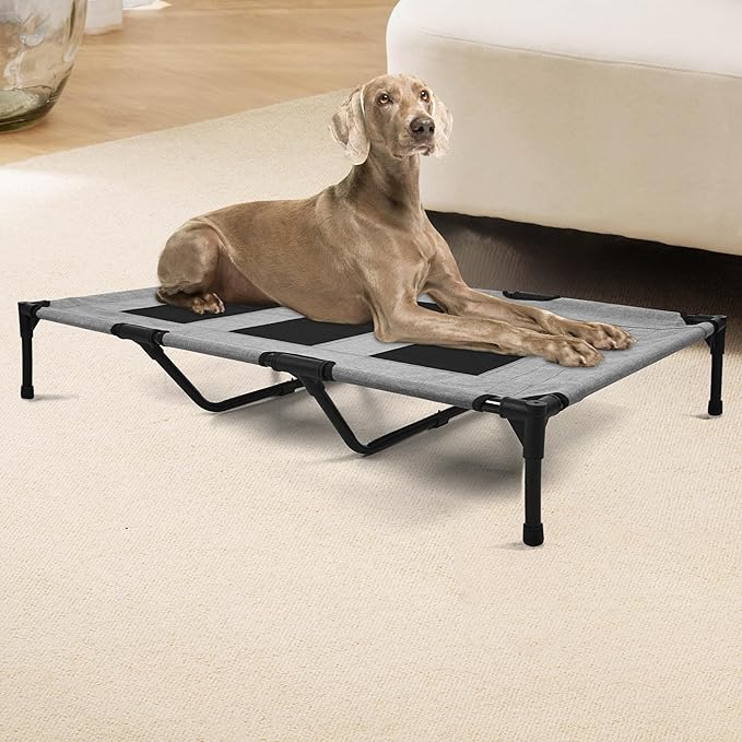 Raised Dog Bed Cooling Cot for Indoor Outdoor Use Portable Waterproof Mesh Pet Bed Washable for Large Medium Small Dogs, Grey