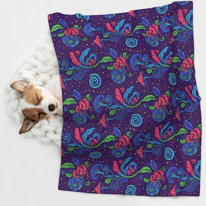 Reversible Dog Blanket for Beds Couches, Colorful Doodle Surreal Landscape Fantastic Mushroom, Double Sided Cat Blanket with Textured Dot Feel and Smooth Feel for Seasonal Comfort All Year