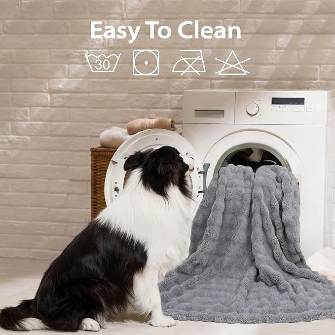 Dog Blankets Washable Pet Blanket - Fluffy Fuzzy Cat Puppy Blanket with Premium 300GSM 3D Fleece Bubble for Pet Kitten Doggy, Grey, 40x60IN