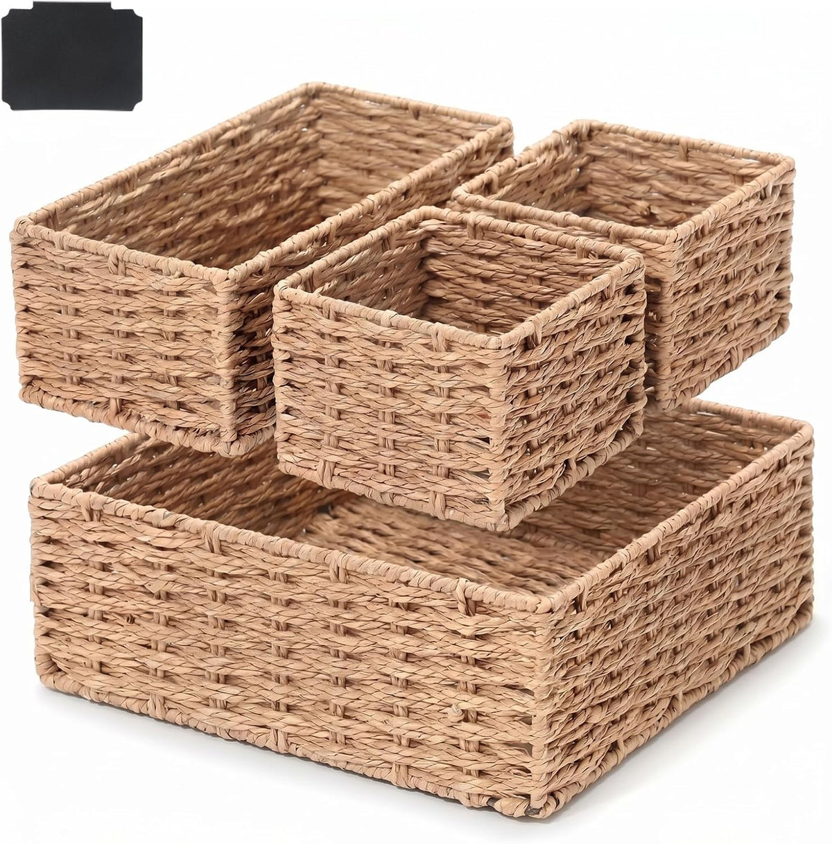 SiliFine Paper Rope Bathroom Woven Storage Basket Set of 4, Natural Color