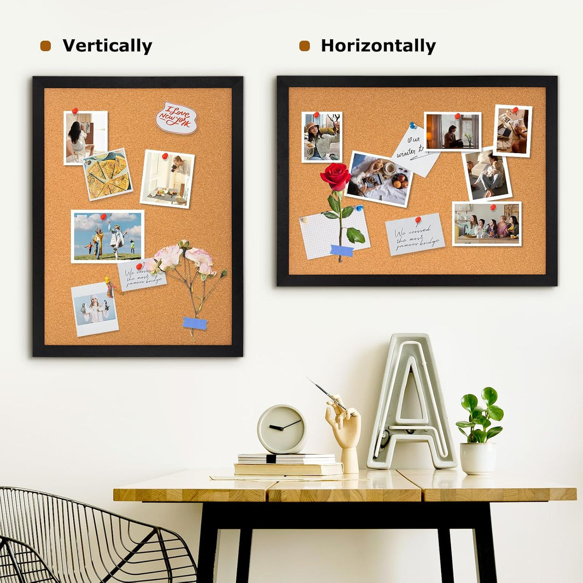 DOLLAR BOSS Cork Board for Wall 36"x24", Black Wood Framed Bulletin Board