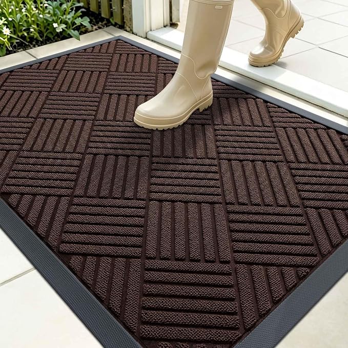 OLANLY Front Door Mat Outside Entrance 35x23, Heavy Duty Sturdy Natural Rubber