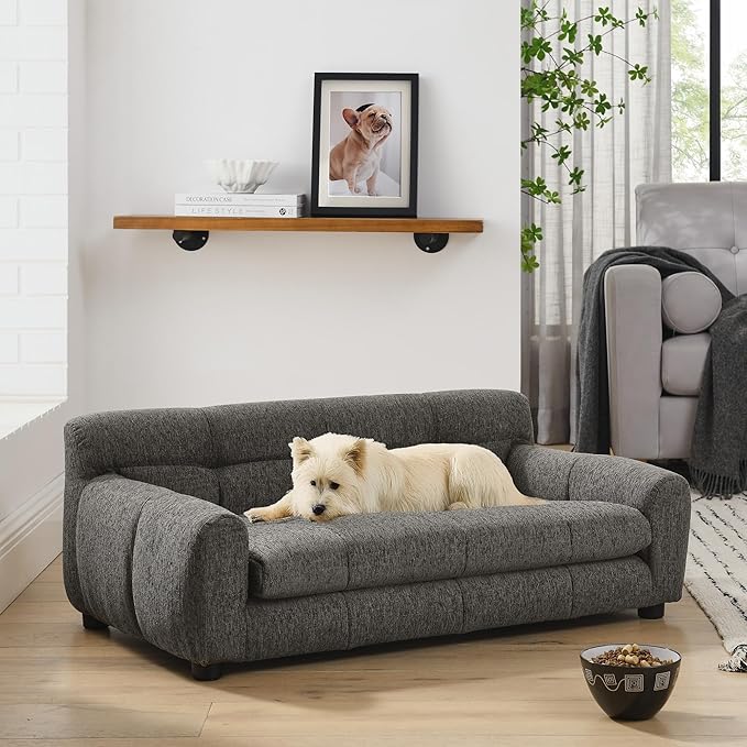 Human Dog Bed with Armrests & Backrest, Cave Dog Bed for Large Dogs, Comfortable Linen Upholstery, Short Sofa Legs for Easy Access, Durable, Stylish Camas para Perros, 38"x14.5"x22" (Dark Gray)