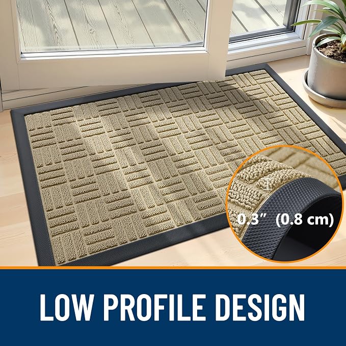 OLANLY Front Door Mat Outside Entrance 59x23, Heavy Duty Sturdy Natural Rubber