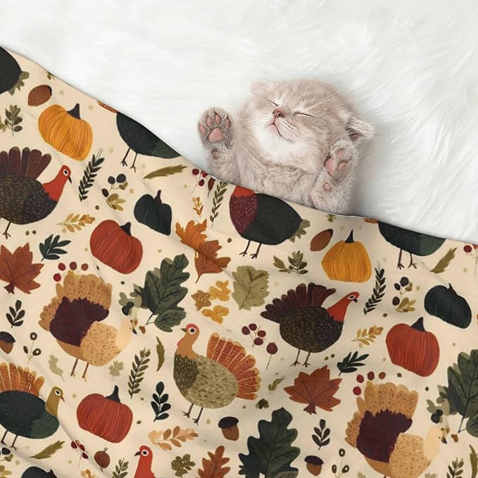 Waterproof Dog Blanket Soft Pet Blanket for Puppy Cat, Fleece Cat Throw Blankets for Furniture Bed Couch Sofa Reversible - Turkey and Thanksgiving 3
