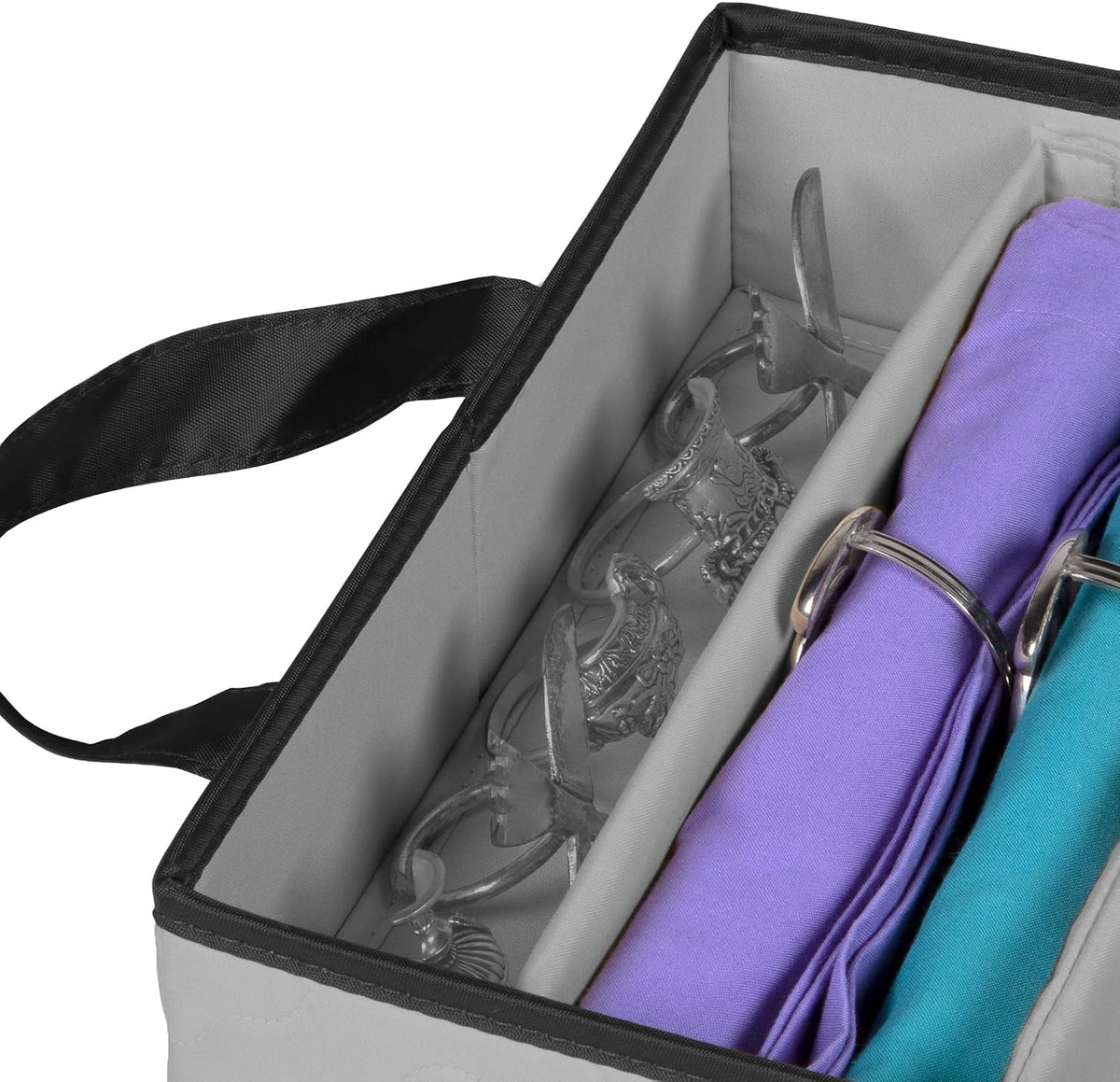 Flatware Storage Case 5 Compartments Silverware Container Box, Gray
