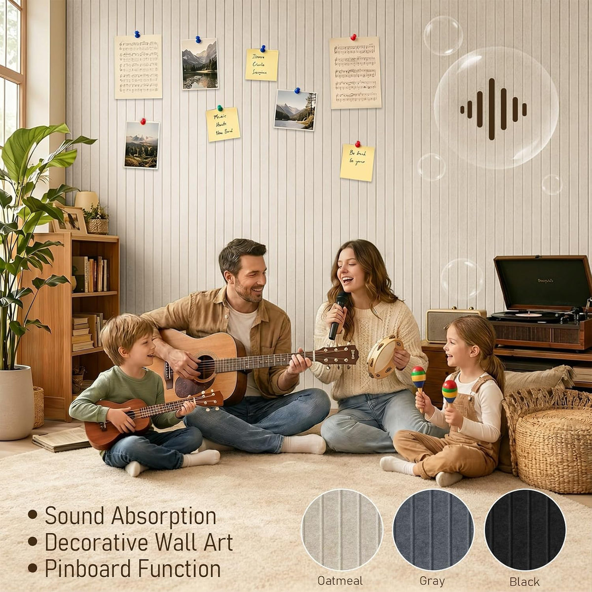 Large Felt Bulletin Board 48" x 36" Cork Board Alternative-12 Pack with 70 Safe Removable Adhesive Tabs, 35 Pushpins Notice Board for Walls Home Office Classroom Pin Board -Oatmeal