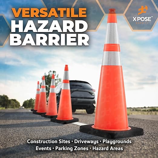 Xpose Safety 36 Inch Orange Traffic Cones Heavy Duty 15lb with 6" & 4" Collars, 48 Pack - Multipurpose PVC Plastic Safety Cone for Parking, Soccer, Caution, Kids and Construction - DOT Approved