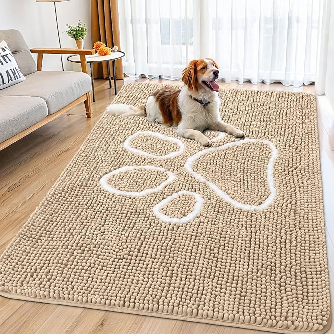 Smiry Dog Door Mat for Muddy Paws, Absorbent Dirt Trapper Non Slip Quick Dry