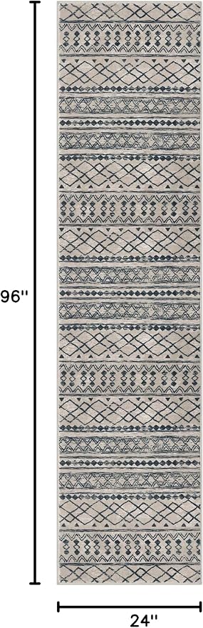 KUTA Boho Runners for Hallways 2x8 Light Brown Black Moroccan Washable Runner