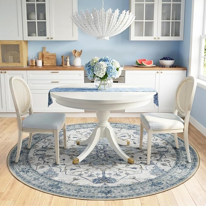 RELEANY Area Rugs Round 6ft Washable Non-Slip, Floral Vintage Distress