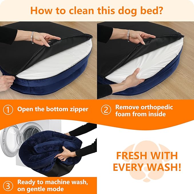 Dwanton Orthopedic Dog Bed for Medium Dogs with Gel Memory Foam, Waterproof Dog Sofa, Washable Pet Bed with Four Sided Bolster Cushion, Removable Cover & Non-Slip Bottom, 35", Navy Blue