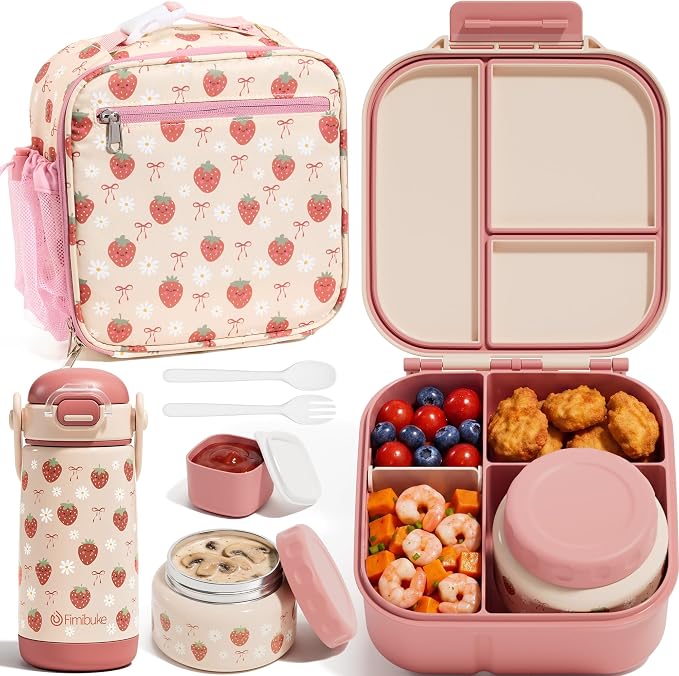 Fimibuke Kids Bento Lunch Box w/Insulated Water Bottle, Lunch Bag & Thermo |